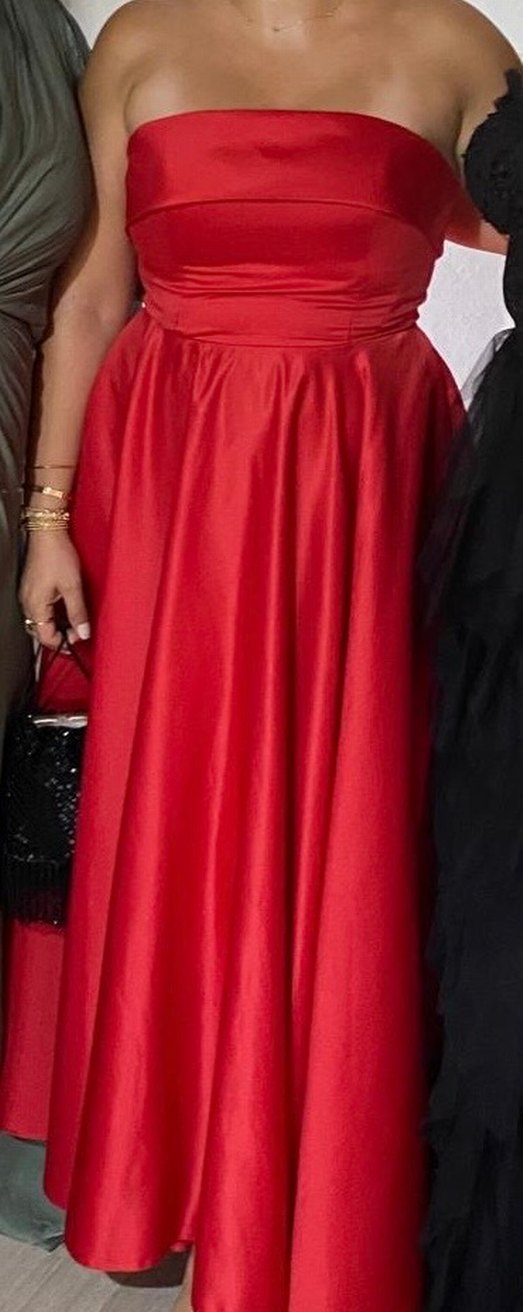 Kırmızı Straplez Uzun Abiye Elbise - Görsel 5