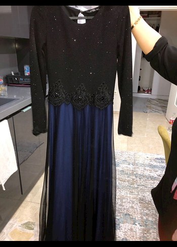 Uzun Kollu Siyah Gotik Abiye Elbise