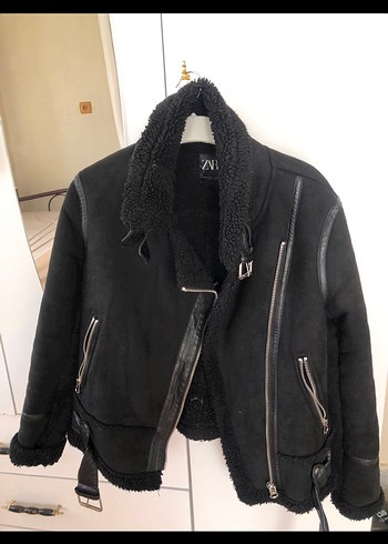 Zara Kürklü Siyah Deri Mini Biker Ceket
