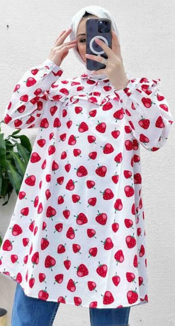 Diger Beyaz Çilek Desenli Gömlek - Görsel 2