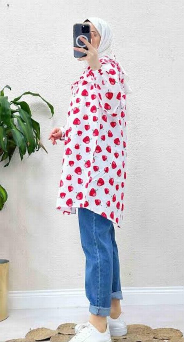 Diger Beyaz Çilek Desenli Gömlek - Görsel 3