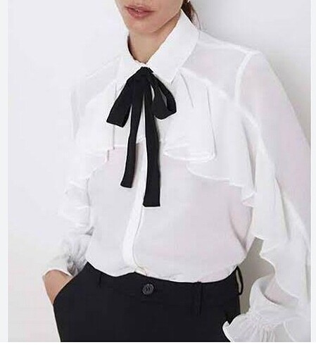 Zara fırfırlı, siyah kuşaklı gömlek M