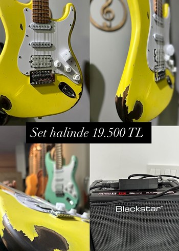 Sarı Elektro Gitar ve Blackstar Amfi Seti