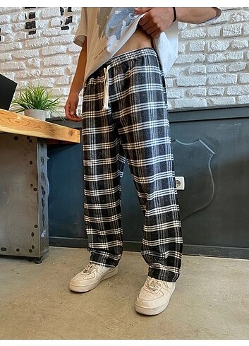 Harajuku Kare Siyah Desenli Unisex Pijama Eşofman 