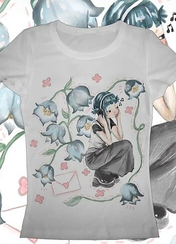 Beyaz Girl İn Flowers Kısa Kollu Crop