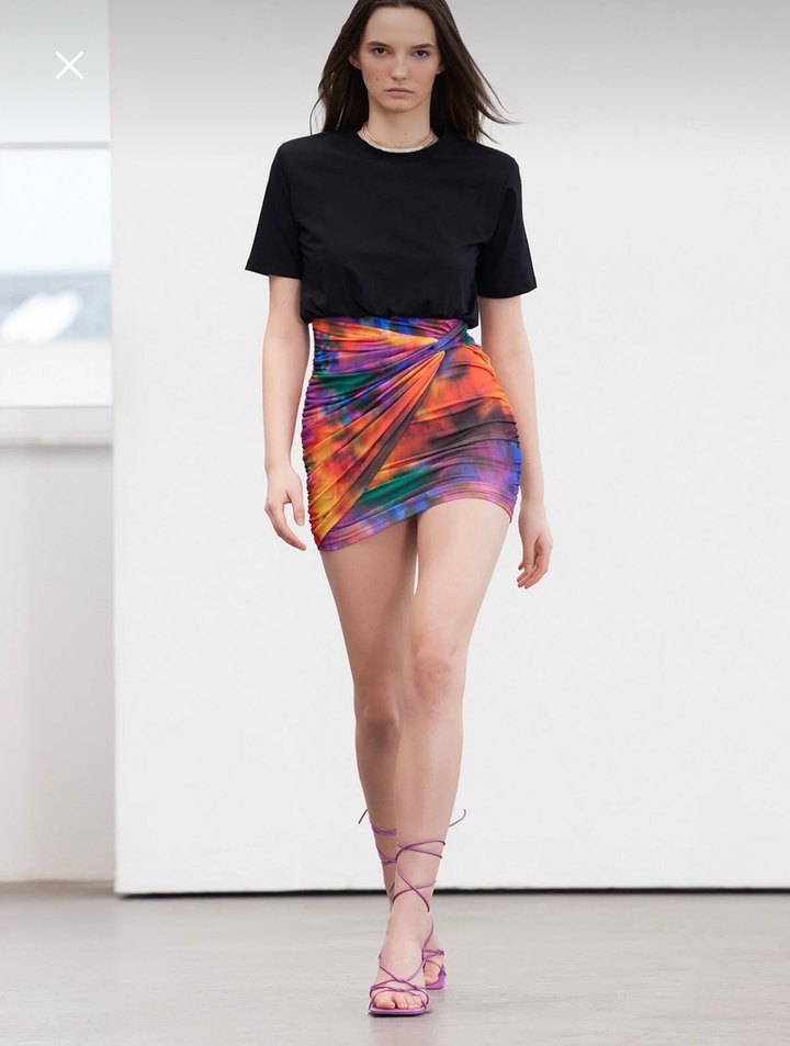 Drapeli Çok Renkli Mini Bağlama Desenli kısa Elbise - Görsel 2