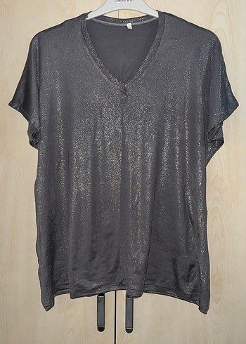 Gri simli V Yakalı Kadın Bluz - Görsel 3