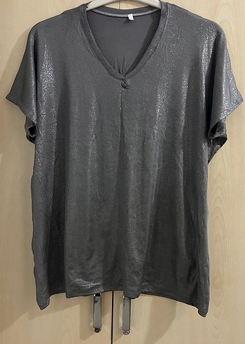 Gri simli V Yakalı Kadın Bluz - Görsel 4