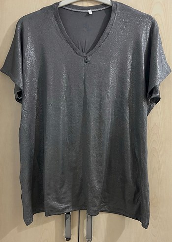 Gri simli V Yakalı Kadın Bluz - Görsel 5