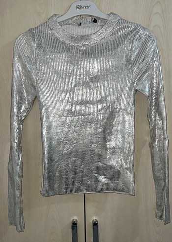 Parlak fitilli triko bluz - Görsel 5