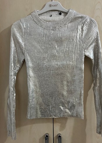 Parlak fitilli triko bluz - Görsel 4