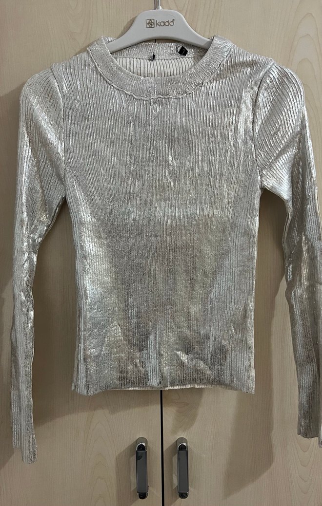 Parlak fitilli triko bluz - Görsel 3