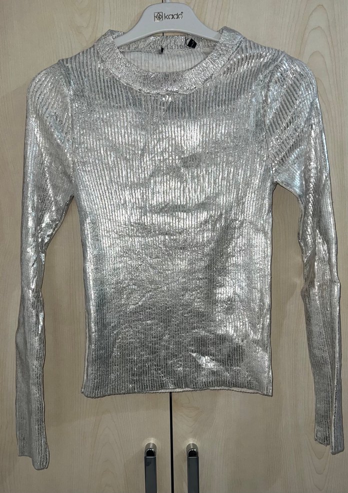 Parlak fitilli triko bluz - Görsel 5