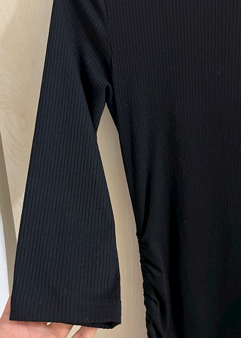 Siyah, Uzun Kollu, Büzgülü  Elbise - Görsel 6