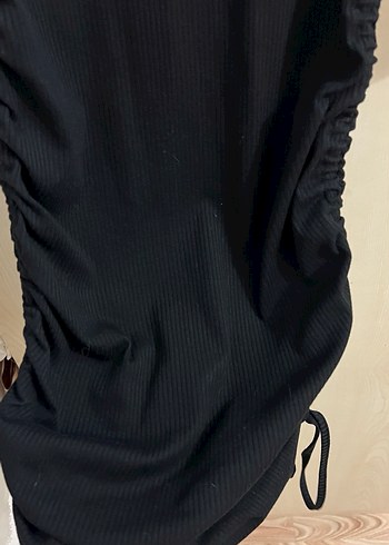 Siyah, Uzun Kollu, Büzgülü  Elbise - Görsel 5