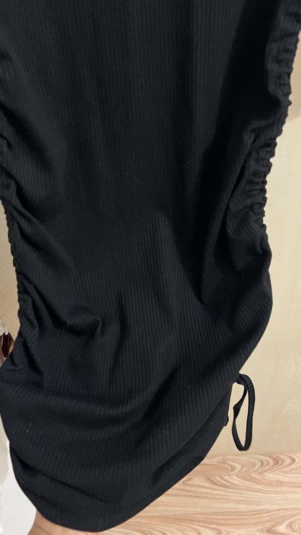 Siyah, Uzun Kollu, Büzgülü  Elbise - Görsel 5