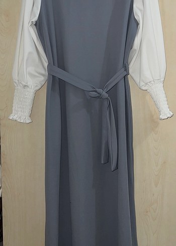 Gri Uzun yaka detay elbise - Görsel 4