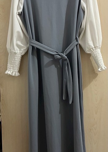 Gri Uzun yaka detay elbise - Görsel 3