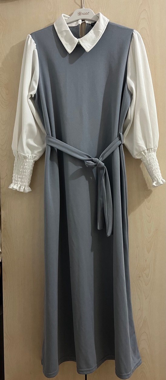 Gri Uzun yaka detay elbise - Görsel 2