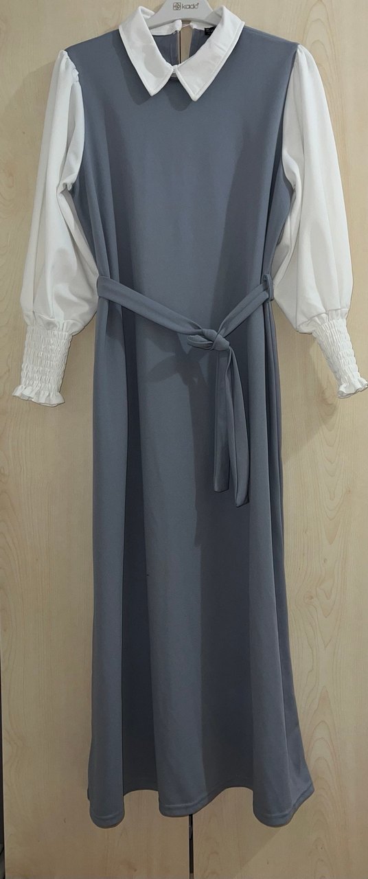 Gri Uzun yaka detay elbise - Görsel 5