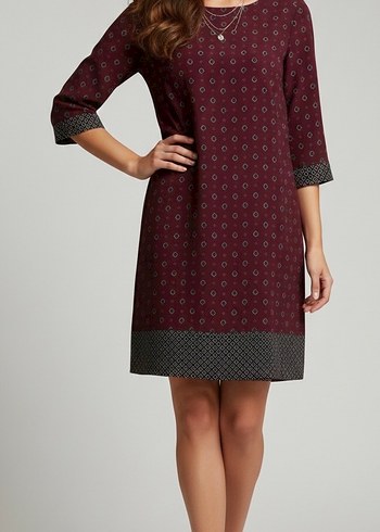 Yargıcı marka bordo renk Desenli Elbise - Görsel 3