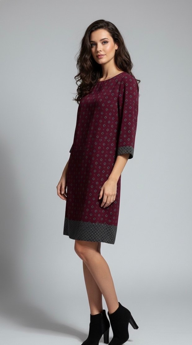 Yargıcı marka bordo renk Desenli Elbise - Görsel 2