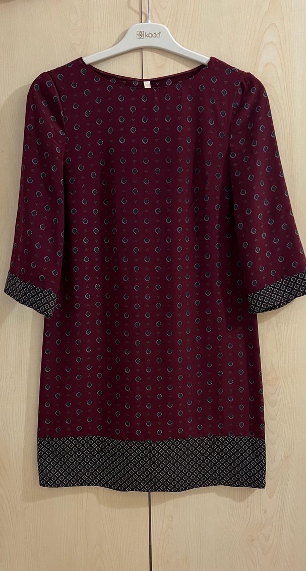 Yargıcı marka bordo renk Desenli Elbise - Görsel 4