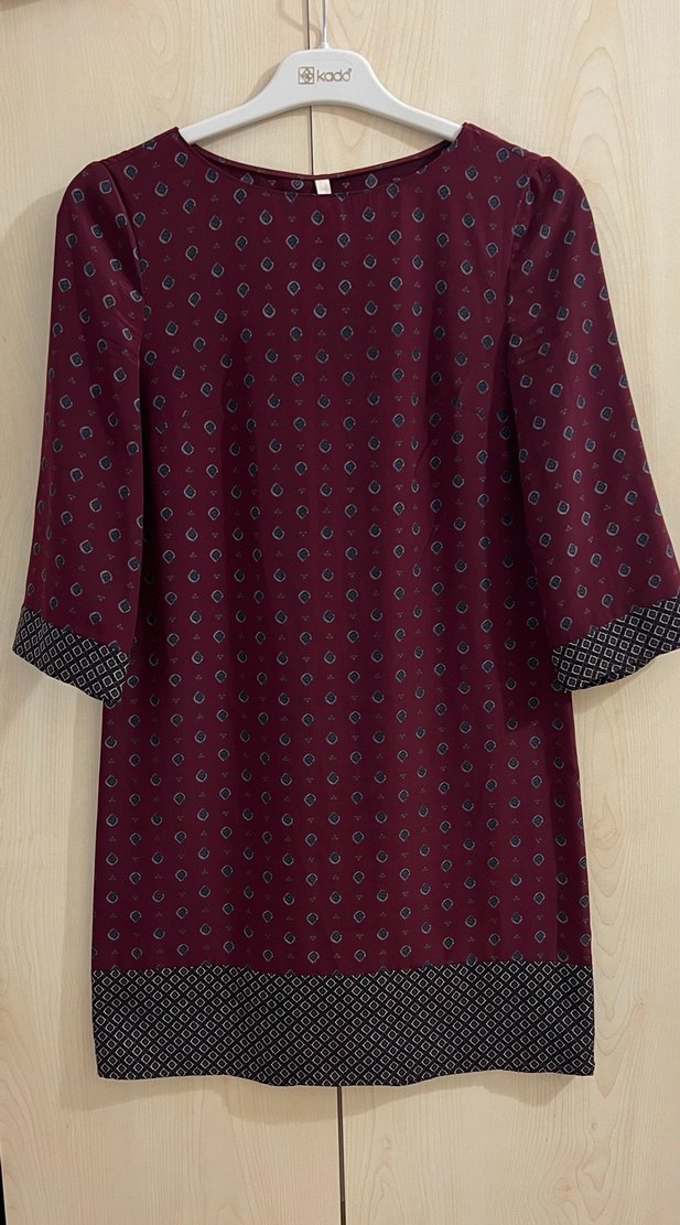 Yargıcı marka bordo renk Desenli Elbise - Görsel 5