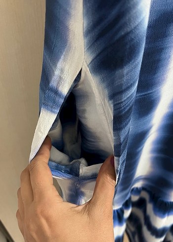 Mavi Batik Desenli Uzun Elbise - Görsel 6