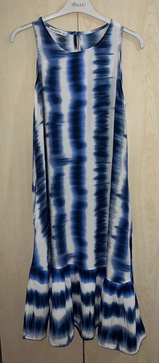 Mavi Batik Desenli Uzun Elbise - Görsel 4