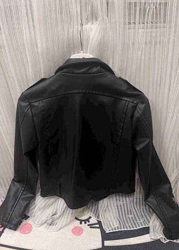 Kemerli Siyah Deri Biker Ceket - Görsel 2