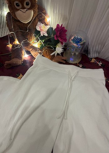 Beyaz Kadın Pamuklu Bol Kesim Eşofman - Görsel 4