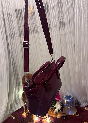 Bordo Parlak Deri Kadın Omuz Çantası - Görsel 3