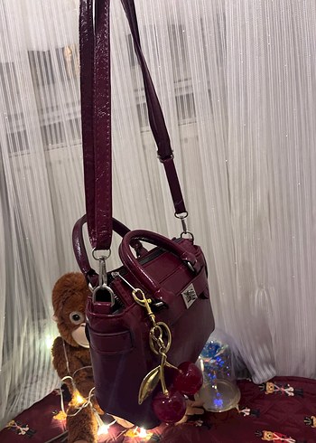 Bordo Parlak Deri Kadın Omuz Çantası - Görsel 2