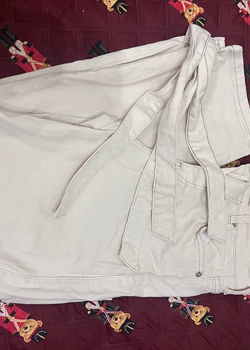 Bej Bağlama Desenli Salaş Kadın Pantolon - Görsel 5