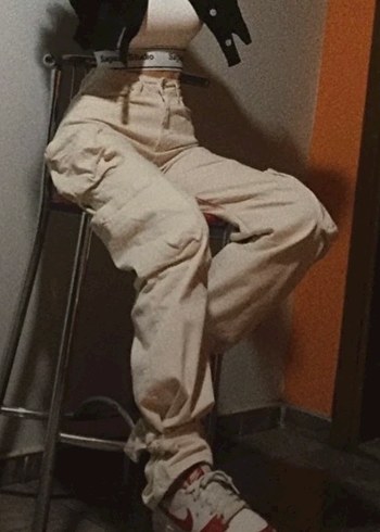 Bej Bağlama Desenli Salaş Kadın Pantolon - Görsel 2