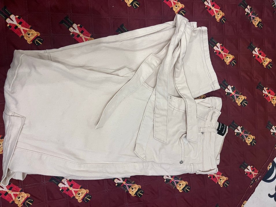 Bej Bağlama Desenli Salaş Kadın Pantolon - Görsel 5