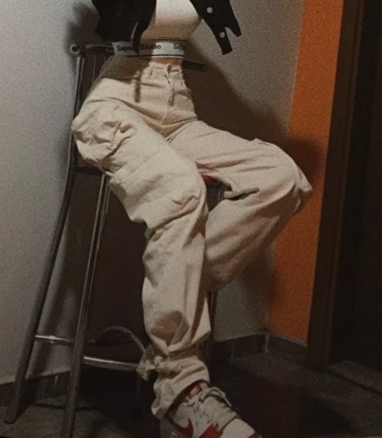 Bej Bağlama Desenli Salaş Kadın Pantolon - Görsel 2