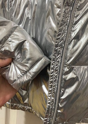 Gri Metalik Fermuarlı Kadın Kışlık Mont - Görsel 7