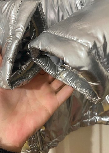 Gri Metalik Fermuarlı Kadın Kışlık Mont - Görsel 5