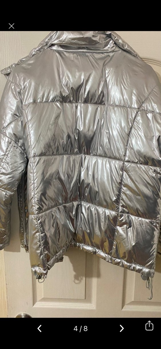 Gri Metalik Fermuarlı Kadın Kışlık Mont - Görsel 4