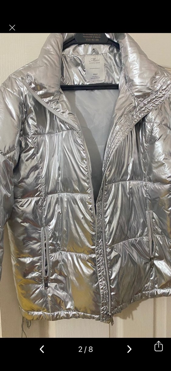 Gri Metalik Fermuarlı Kadın Kışlık Mont - Görsel 2