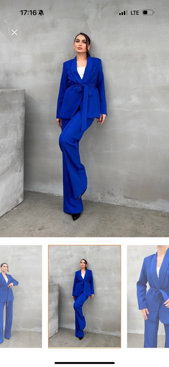 Mavi Kemerli Uzun Kadın Takım Elbise - Görsel 5