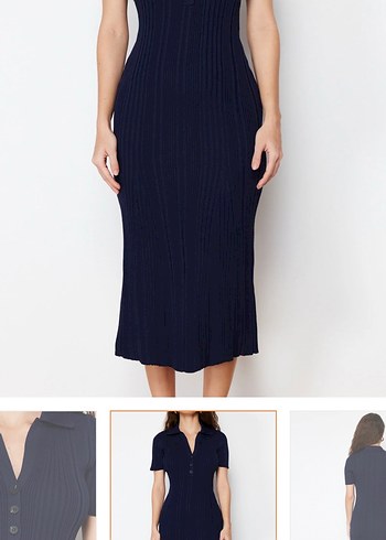 Kadın Lacivert Uzun Triko Elbise - Görsel 3
