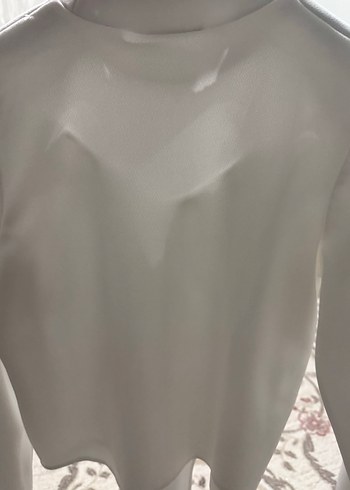 Beyaz, Uzun Kollu, Kısa Belden Bağlamalı Bluz - Görsel 2