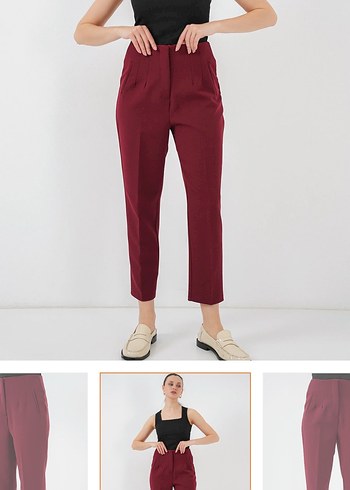 Bordo Kadın Kumaş Pantolon - Görsel 6