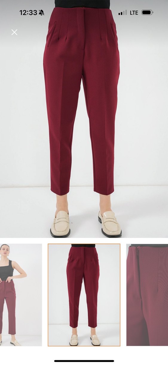 Bordo Kadın Kumaş Pantolon - Görsel 5