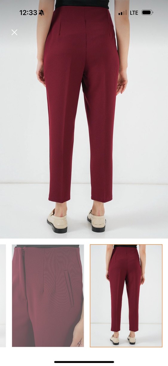 Bordo Kadın Kumaş Pantolon - Görsel 3