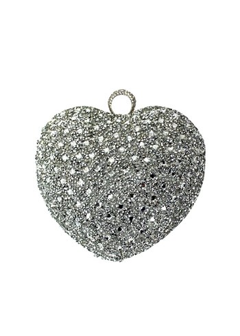 Gri Payetli Kalp Şeklinde Metal Kadın Portföy Çanta - Görsel 4