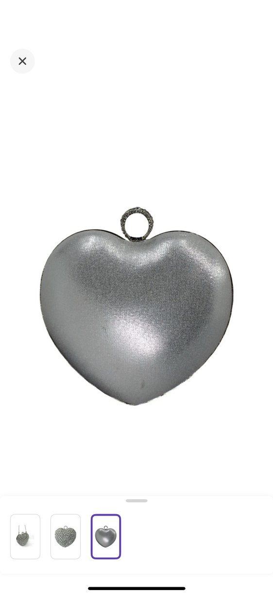 Gri Payetli Kalp Şeklinde Metal Kadın Portföy Çanta - Görsel 3